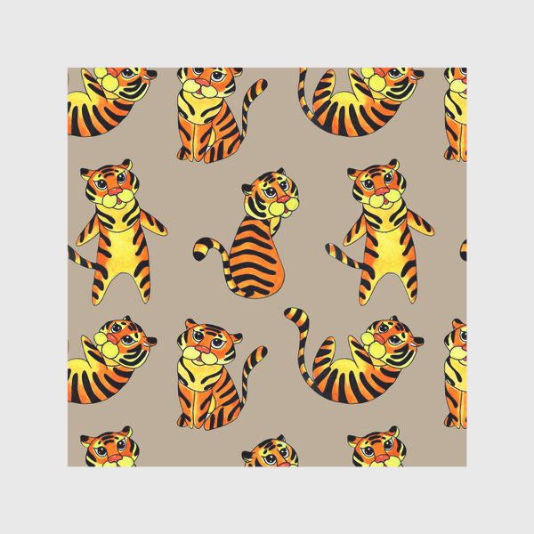 Скатерть «Акварельные тигрята на бежевом фоне»