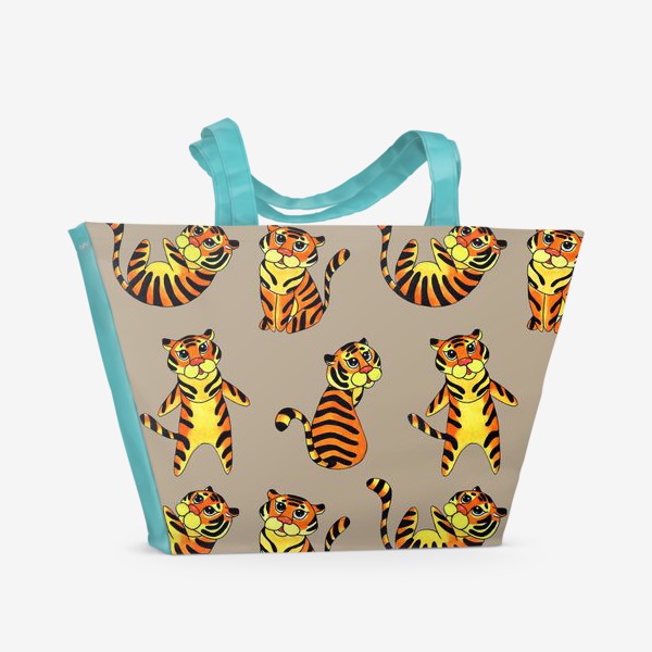Пляжная сумка «Акварельные тигрята на бежевом фоне»