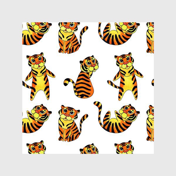 Шторы «Акварельные тигрята на белом фоне»