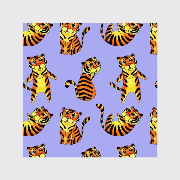 Шторы «Акварельные тигрята на сиреневом фоне»
