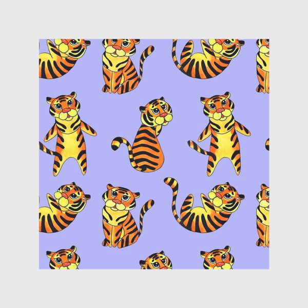 Скатерть «Акварельные тигрята на сиреневом фоне»
