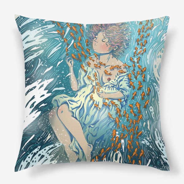 Подушка «Девушка в воде с рыбками»
