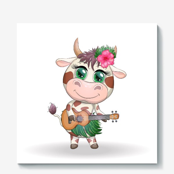 Холст «Корова танцовщица хула с гавайской гитарой, Гавайи»
