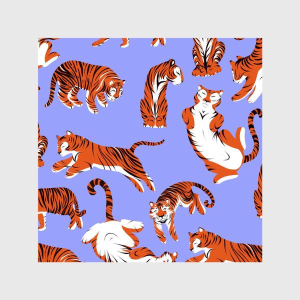 Шторы «Паттерн Тигры на сиреневом фоне»