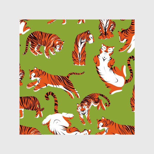 Шторы «Паттерн Тигры на зелёном фоне»