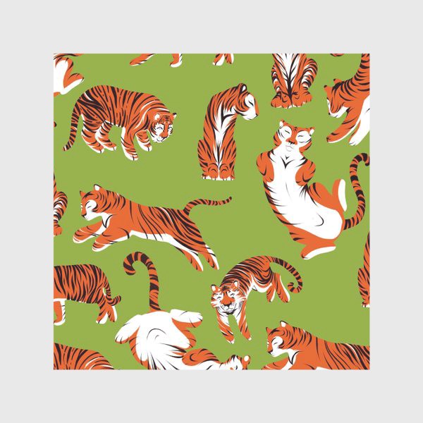Скатерть «Паттерн Тигры на зелёном фоне»