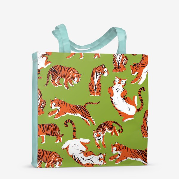 Сумка-шоппер «Паттерн Тигры на зелёном фоне»