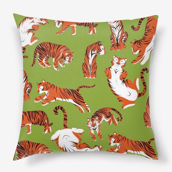 Подушка «Паттерн Тигры на зелёном фоне»
