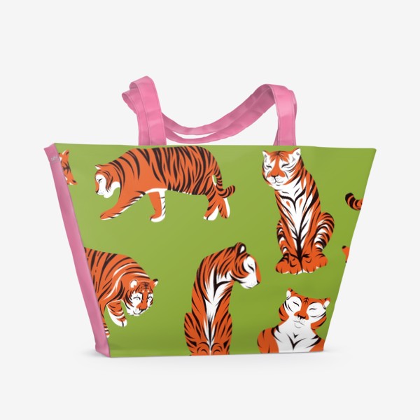 Пляжная сумка «Паттерн Тигры на зелёном фоне»