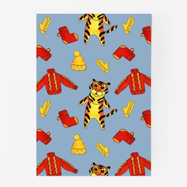 Постер «Модный тигрёнок на голубом фоне»