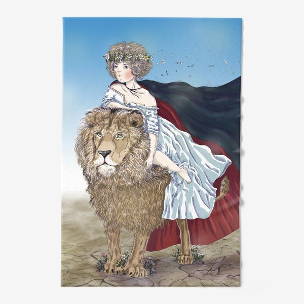 Полотенце «Девушка и лев с цветами»