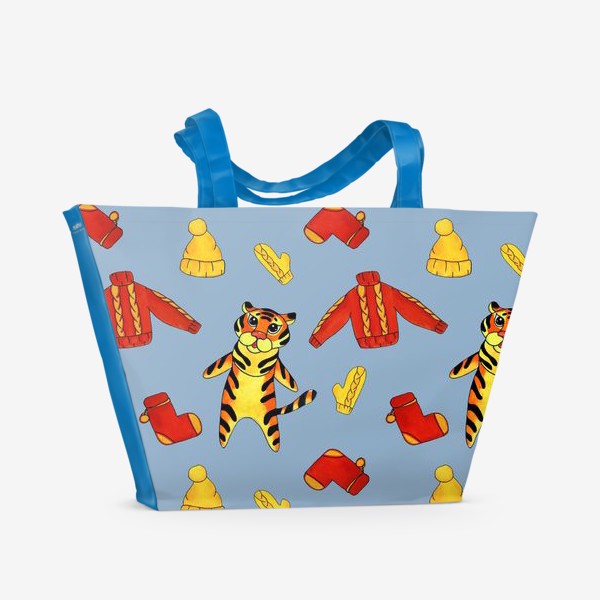 Пляжная сумка «Модный тигрёнок на голубом фоне»