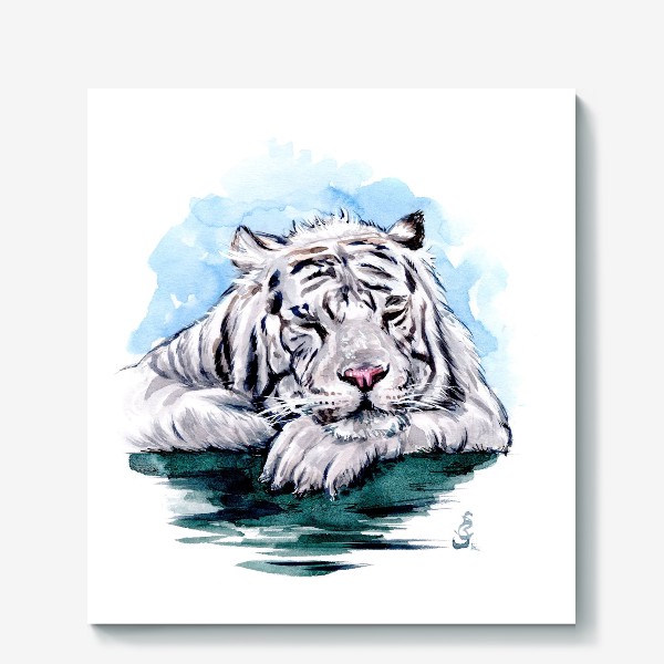 Холст «спящий белый тигр»