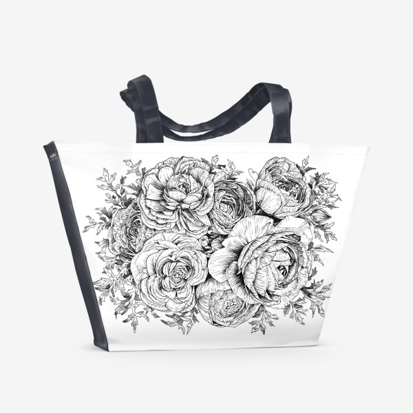 Пляжная сумка «Ранункулюсы. Черно-белые цветы»