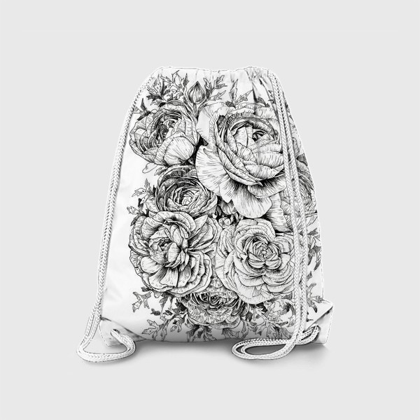 Рюкзак «Ранункулюсы. Черно-белые цветы»