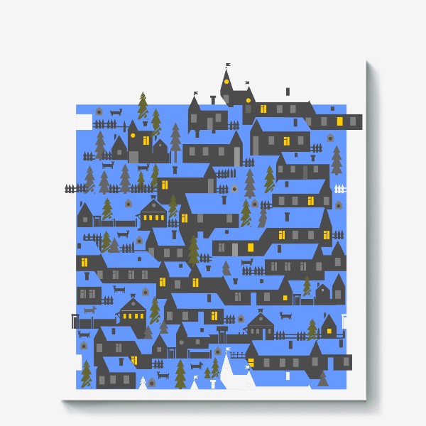 Холст «Зимняя деревенька в синем»