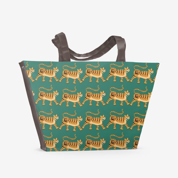 Пляжная сумка «Золотой тигр в азиатском стиле паттерн. Год тигра 2022»