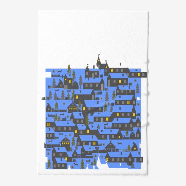 Полотенце «Зимняя деревенька в синем»