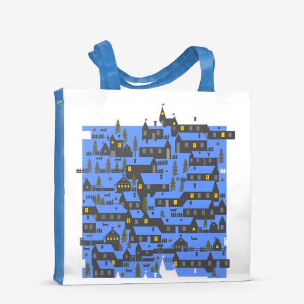 Сумка-шоппер «Зимняя деревенька в синем»