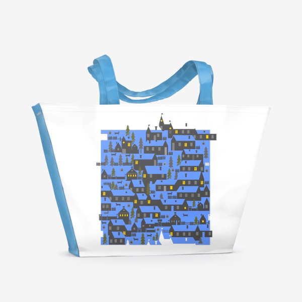 Пляжная сумка &laquo;Зимняя деревенька в синем&raquo;