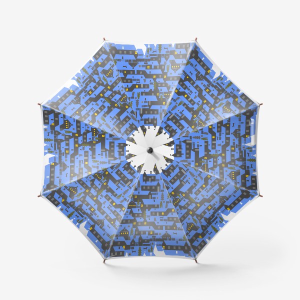 Зонт «Зимняя деревенька в синем»