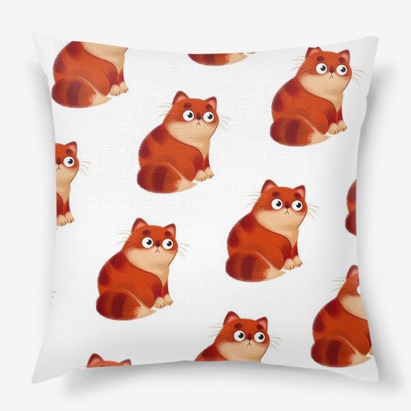 Подушка «Рыжые толстые коты. Бесшовный паттерн»