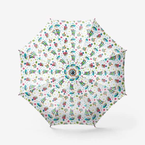 Зонт «Бесшовный паттерн с веселыми роботами и пришельцами»