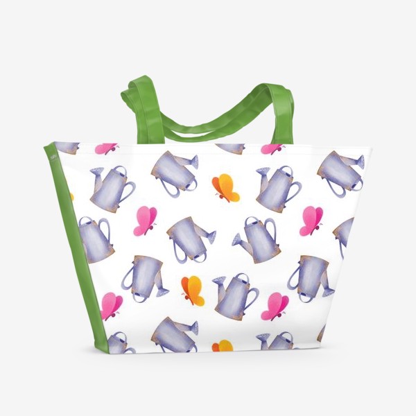 Пляжная сумка «Бесшовный паттерн с милыми лейками и бабочками»