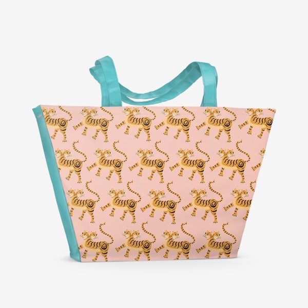 Пляжная сумка «Двухголовый золотой тигр в азиатском стиле. Год тигра 2022»