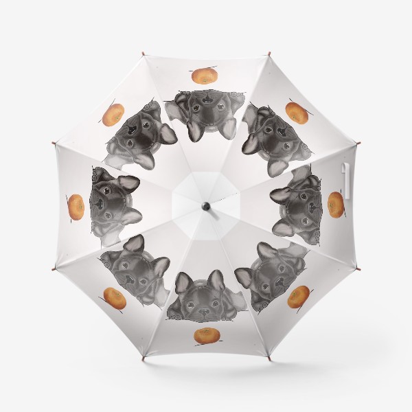 Зонт «Французский бульдог и мандарин в ожидании Нового года»