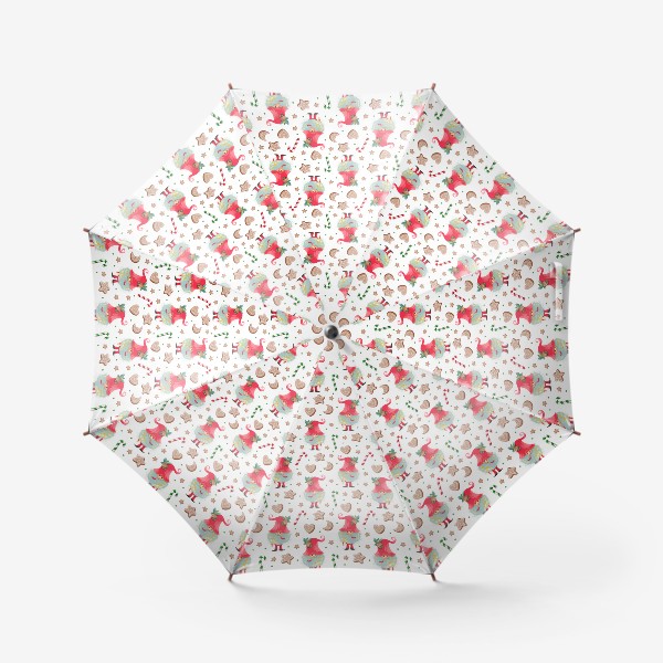 Зонт «Гном и пряники на белом фоне. Бесшовный паттерн (мелко)»