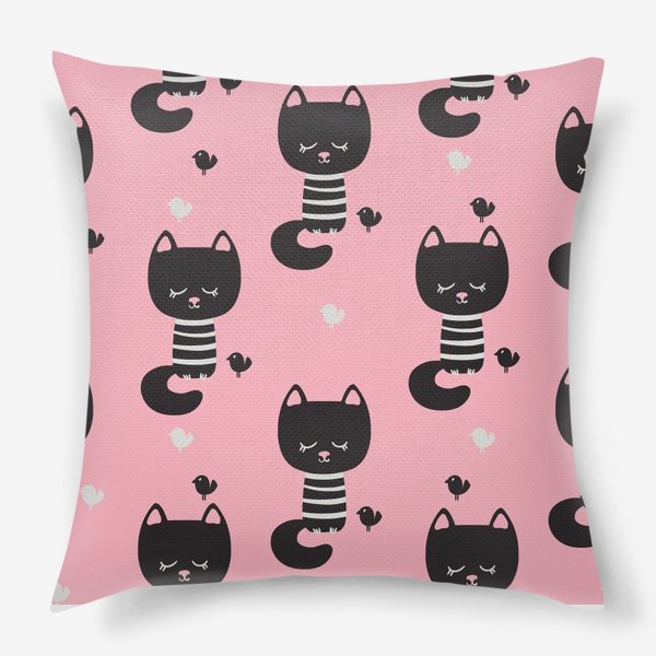Подушка «Бесшовный паттерн в минималистичном стиле с черными котами»