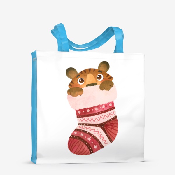 Сумка-шоппер «Милый тигрёнок в Рождественском носке. Обворожительный символ 2022 года»