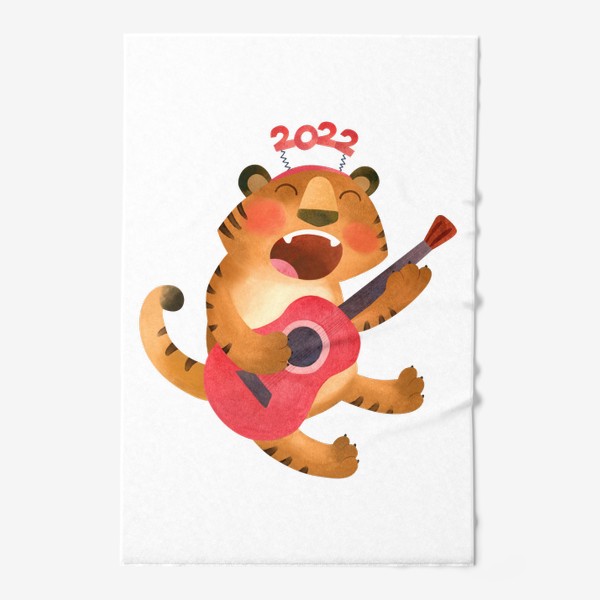 Полотенце «Поющий тигр с гитарой. Забавный символ 2022 года.»