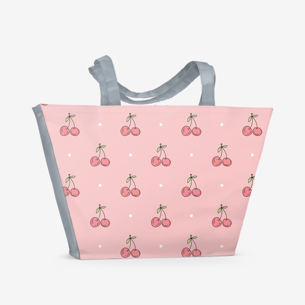 Пляжная сумка «Вишневый узор - Cherry pattern на красном фоне»