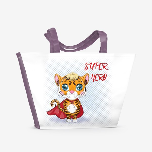 Пляжная сумка «Тигр супер-герой в красном плаще. Новый год 2022»