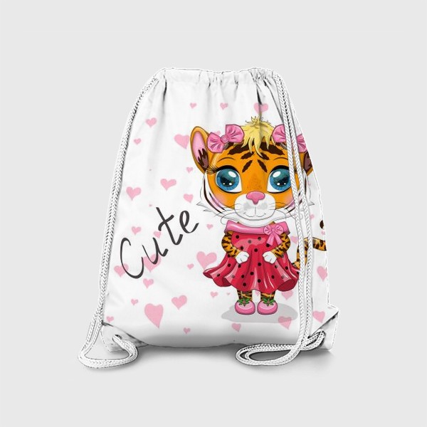 Рюкзак «Девочка тигрица в красном платье, надпись Милый. Тигр 2022 новый год»
