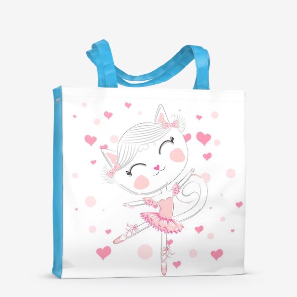 Сумка-шоппер «Кошка-балерина в розовом костюме и пуантах с сердечками»