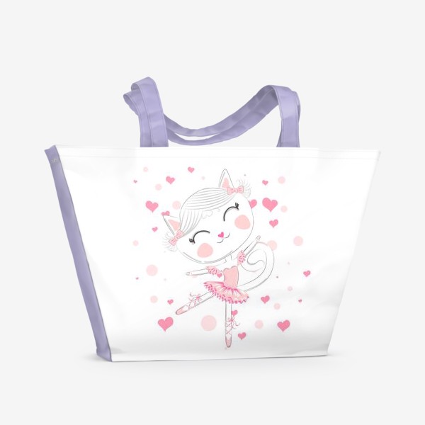 Пляжная сумка «Кошка-балерина в розовом костюме и пуантах с сердечками»
