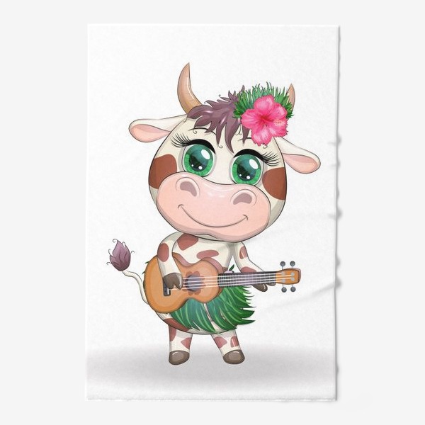 Полотенце «Корова танцовщица хула с гавайской гитарой, Гавайи»
