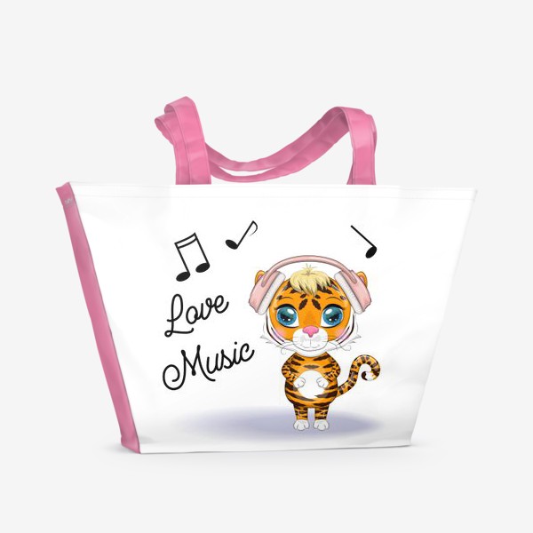 Пляжная сумка «Тигренок в наушниках слушает музыку. "Люблю музыку" для учителей музыки и меломанов. Новый год 2022»