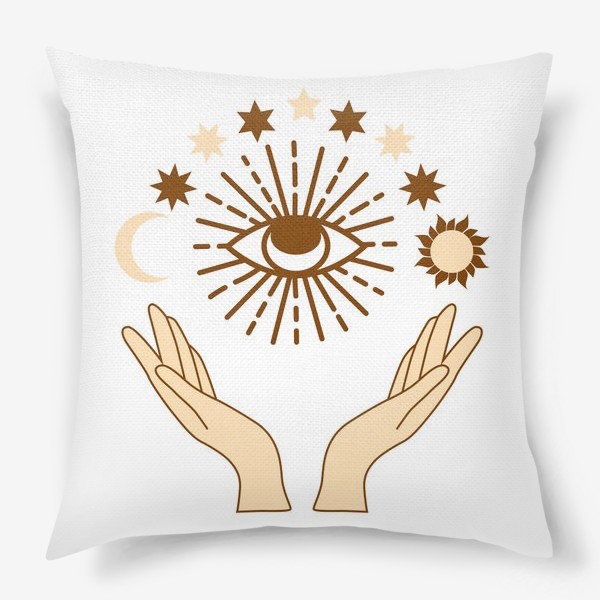 Подушка «Магический глаз, звезды, солнце и луна в женских руках. Женственность, мистика и тайные знания»