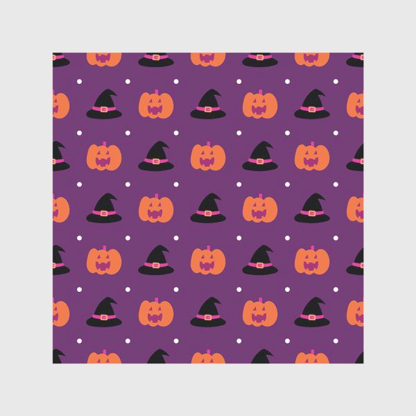 Скатерть «Тыквы и шляпы ведьмы - узор на Хэллоуин - фиолетовый фон»