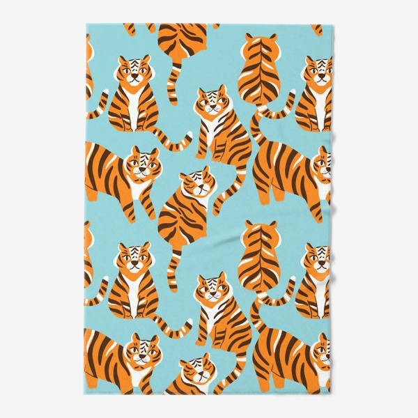 Полотенце «Тигры на мятно-голубом. Дикие кошки»