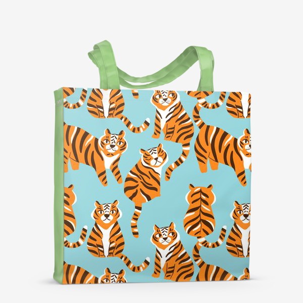 Сумка-шоппер «Тигры на мятно-голубом. Дикие кошки»