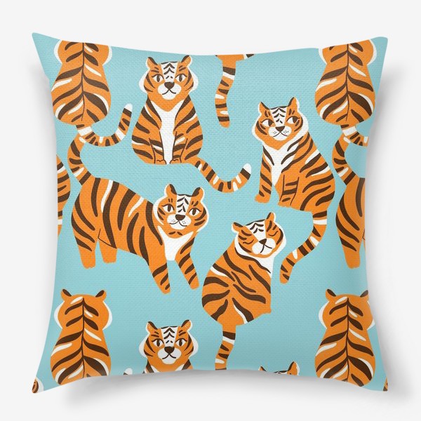 Подушка «Тигры на мятно-голубом. Дикие кошки»