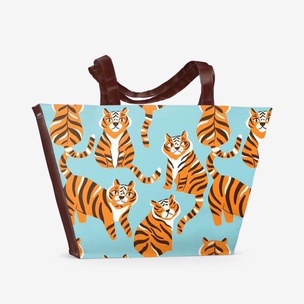 Пляжная сумка &laquo;Тигры на мятно-голубом. Дикие кошки&raquo;