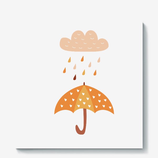 Холст «Зонтик с сердечками и дождь - Осенний уютный принт»
