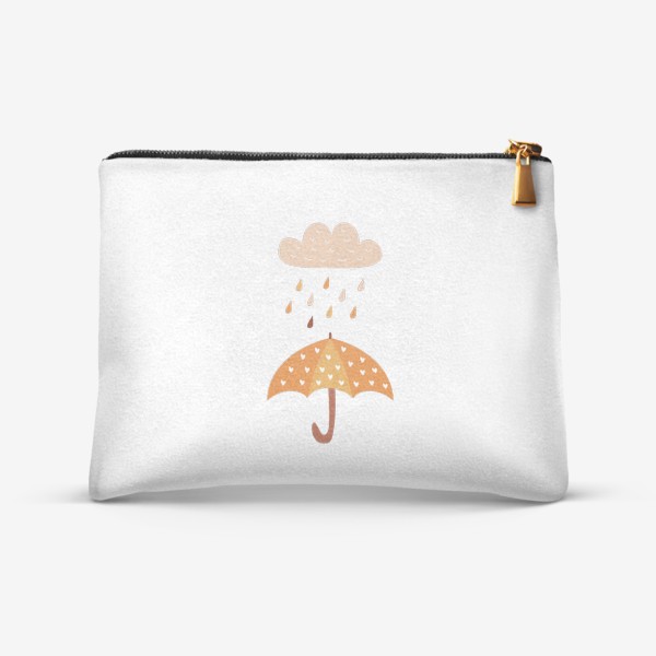 Косметичка «Зонтик с сердечками и дождь - Осенний уютный принт»