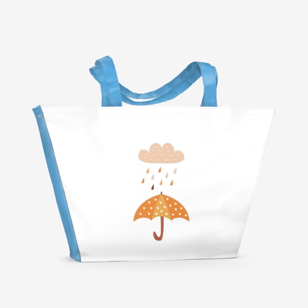 Пляжная сумка &laquo;Зонтик с сердечками и дождь - Осенний уютный принт&raquo;